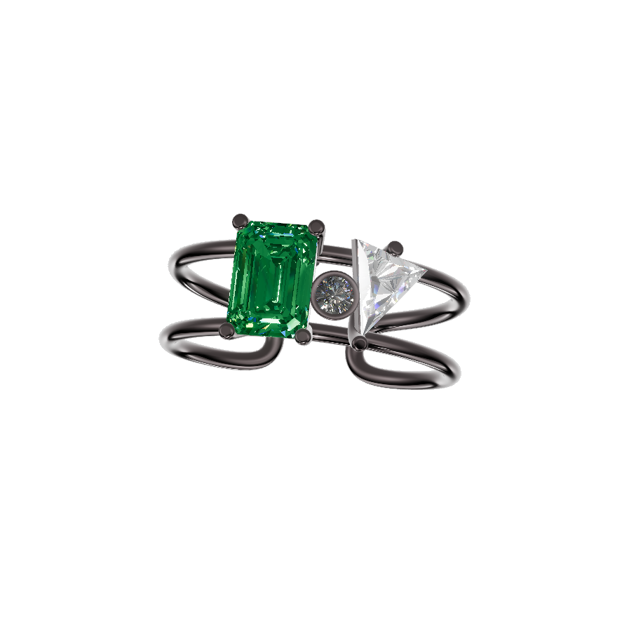 Vortex - Hematite with Emerald, Diamonds 