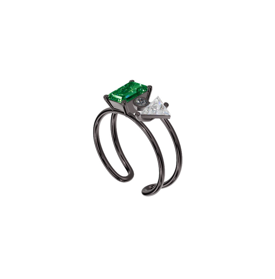 Vortex - Hematite with Emerald, Diamonds 